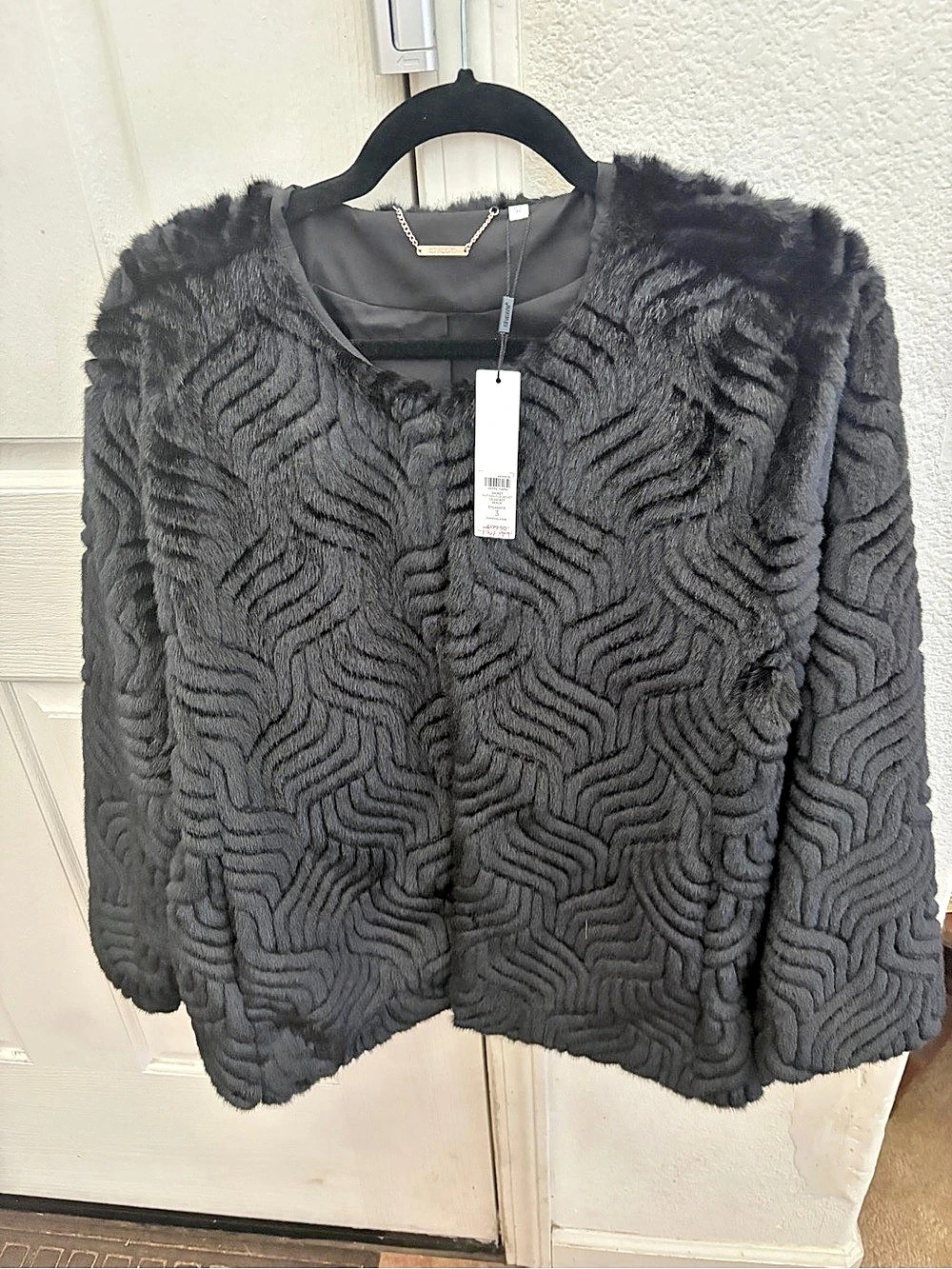 Chico's Textured Faux Fur Jacket in Black
